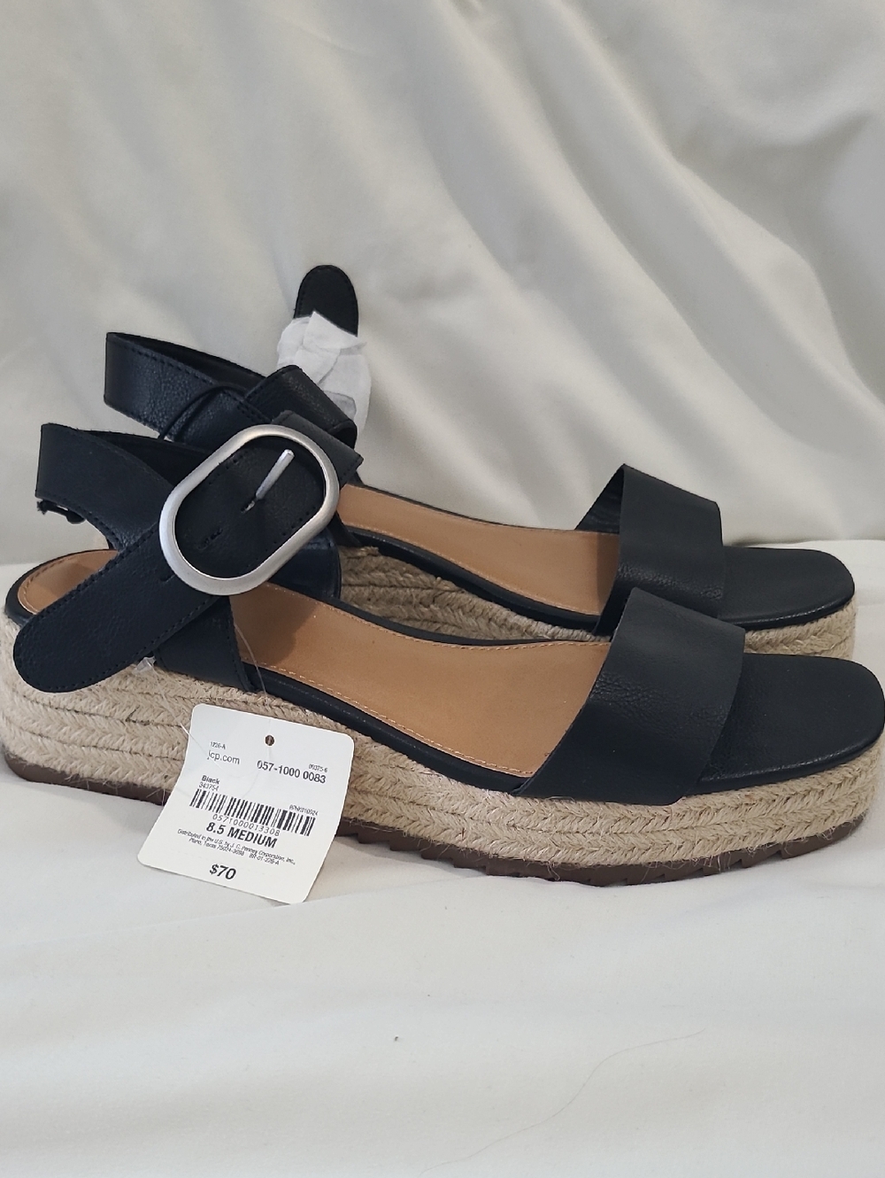 a.n.a. NWT $70 Black Espadrille Platform Sandals with Buckle